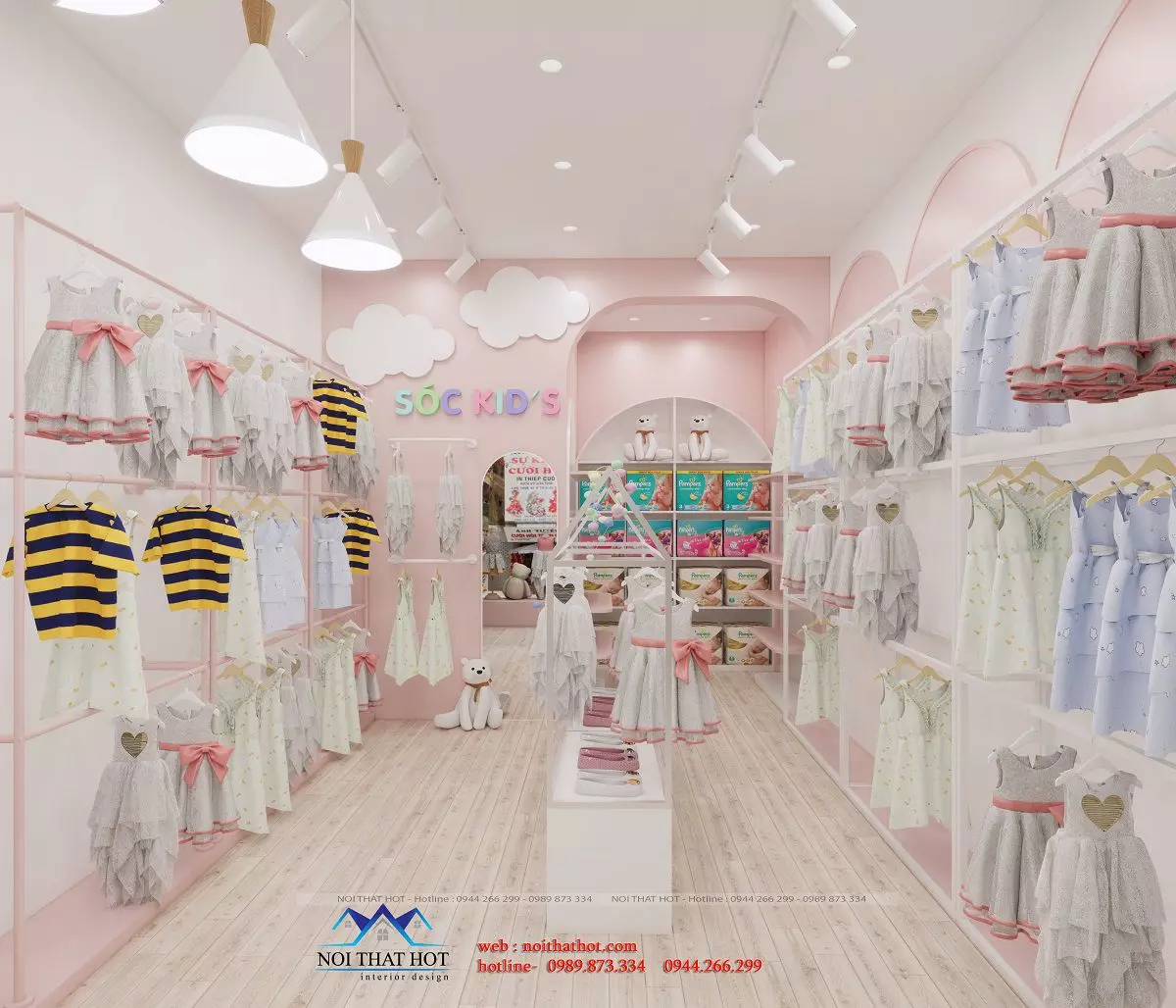 thiết kế shop quần áo trẻ em 20m2