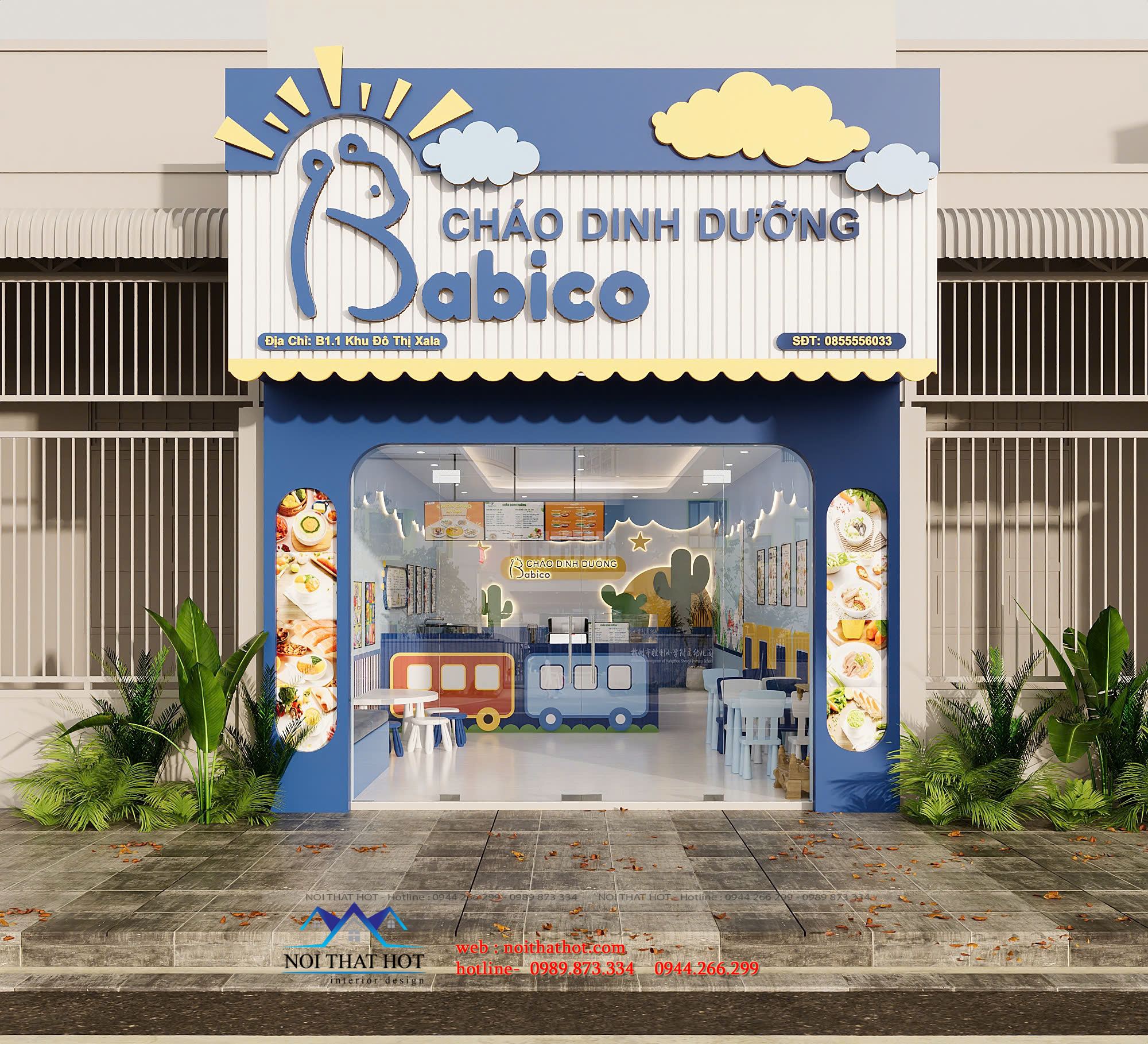 thiết kế mặt tiền cửa hàng cháo dinh dưỡng