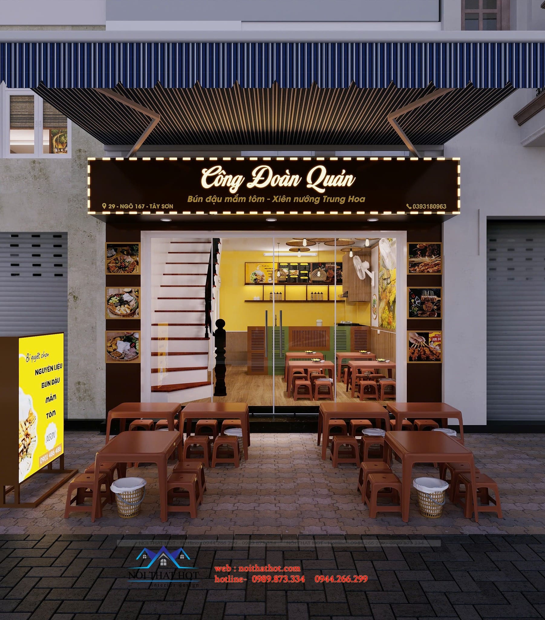 thiết kế mặt tiền quán bún đậu