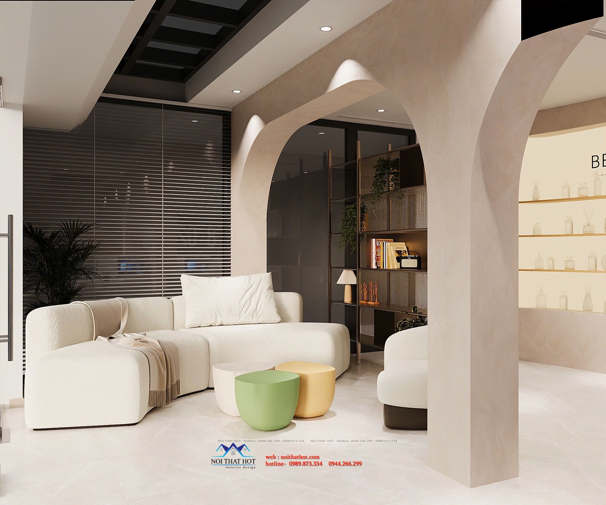 sofa trắng kem văn phòng