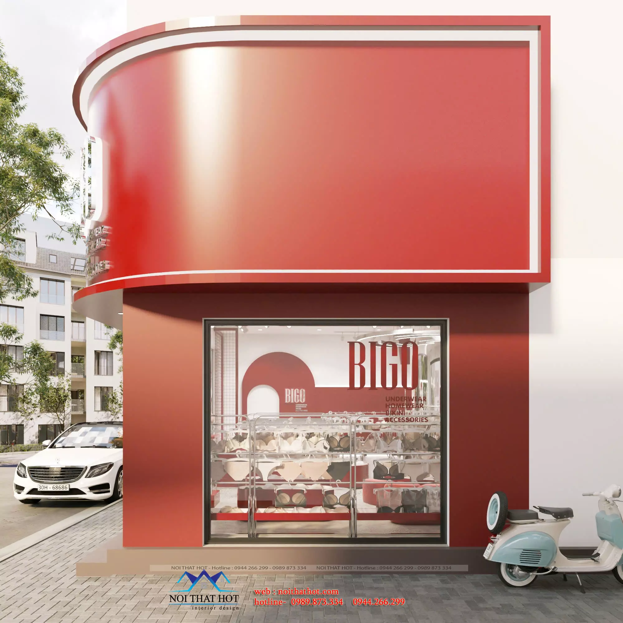 thiết kế mặt tiền shop đồ lót Bigo