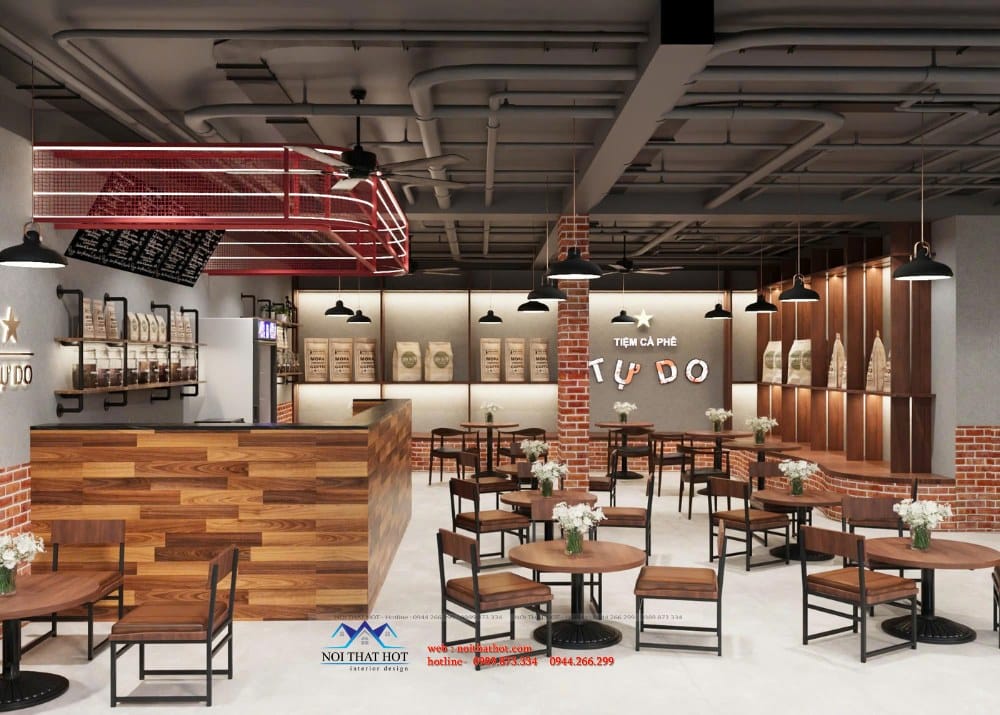 thiết kế quán cafe phong cách industrial