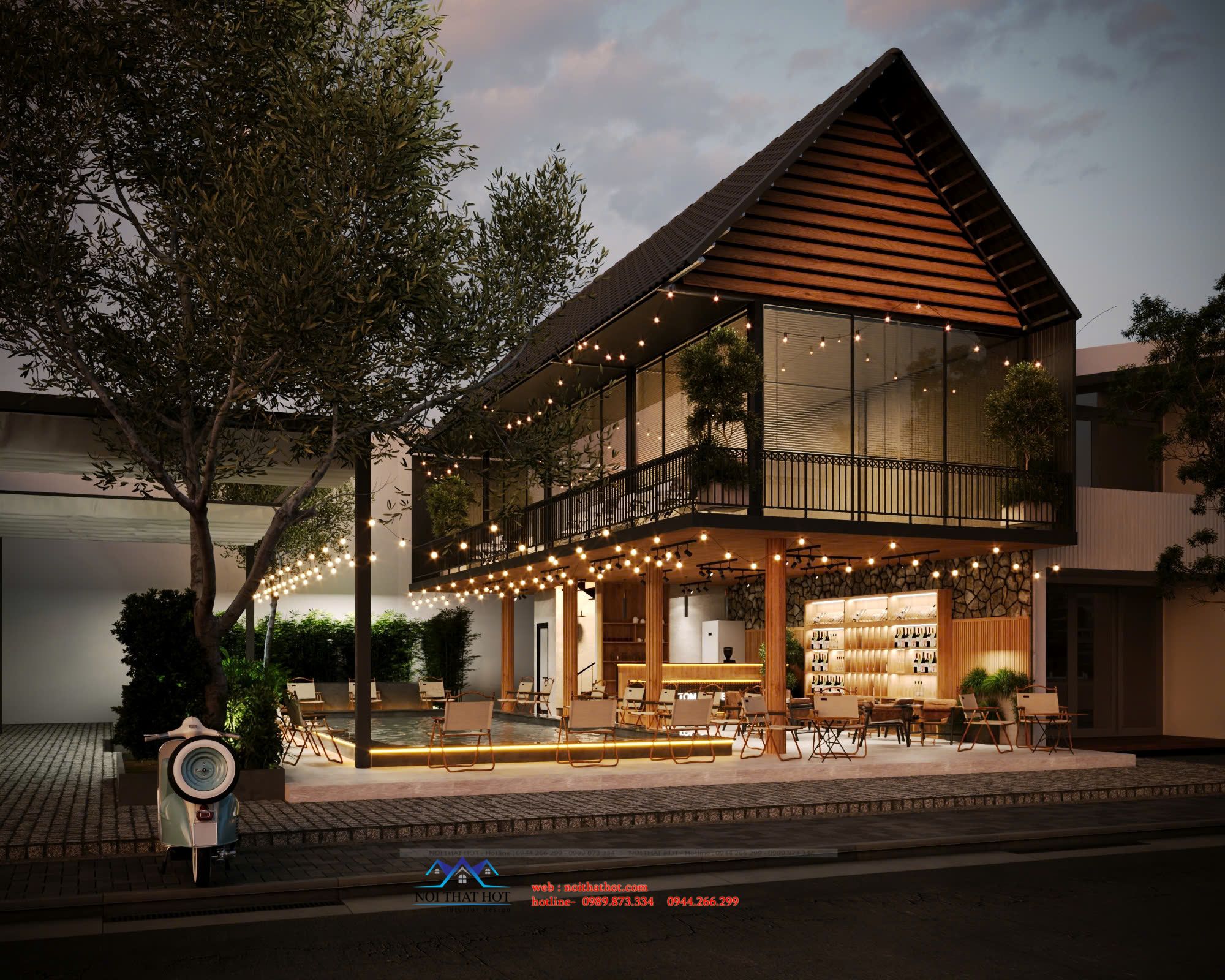 thiết kế mặt tiền quán cafe đẹp