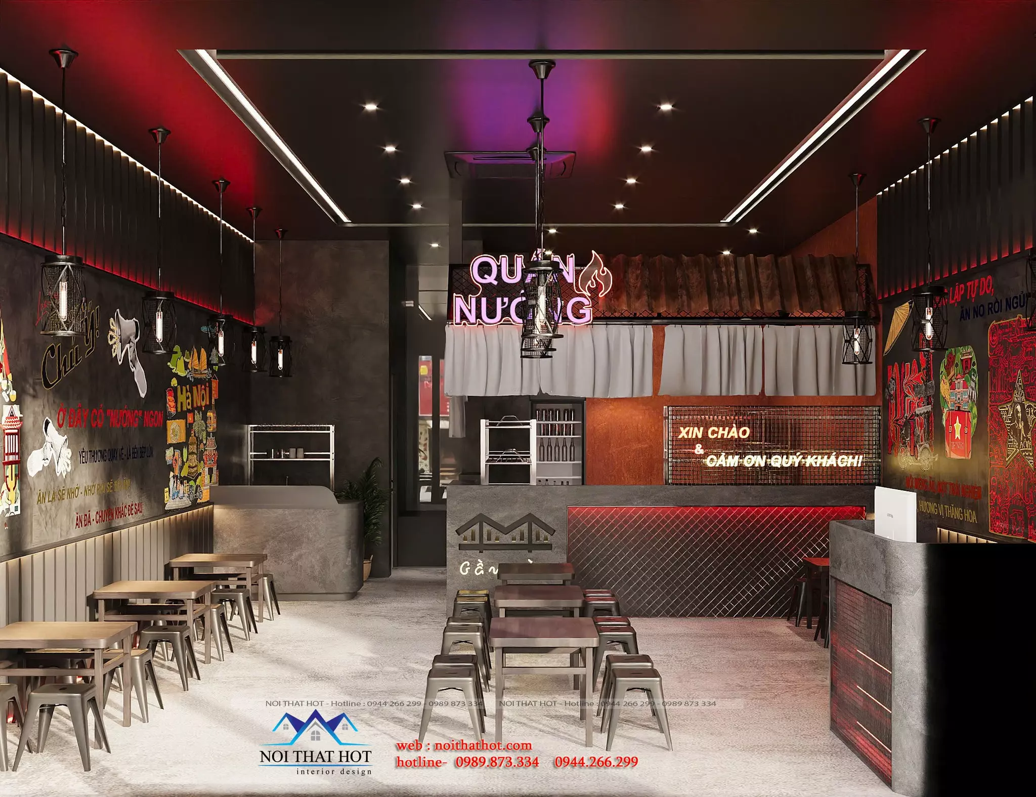 thiết kế quán ăn 50m2