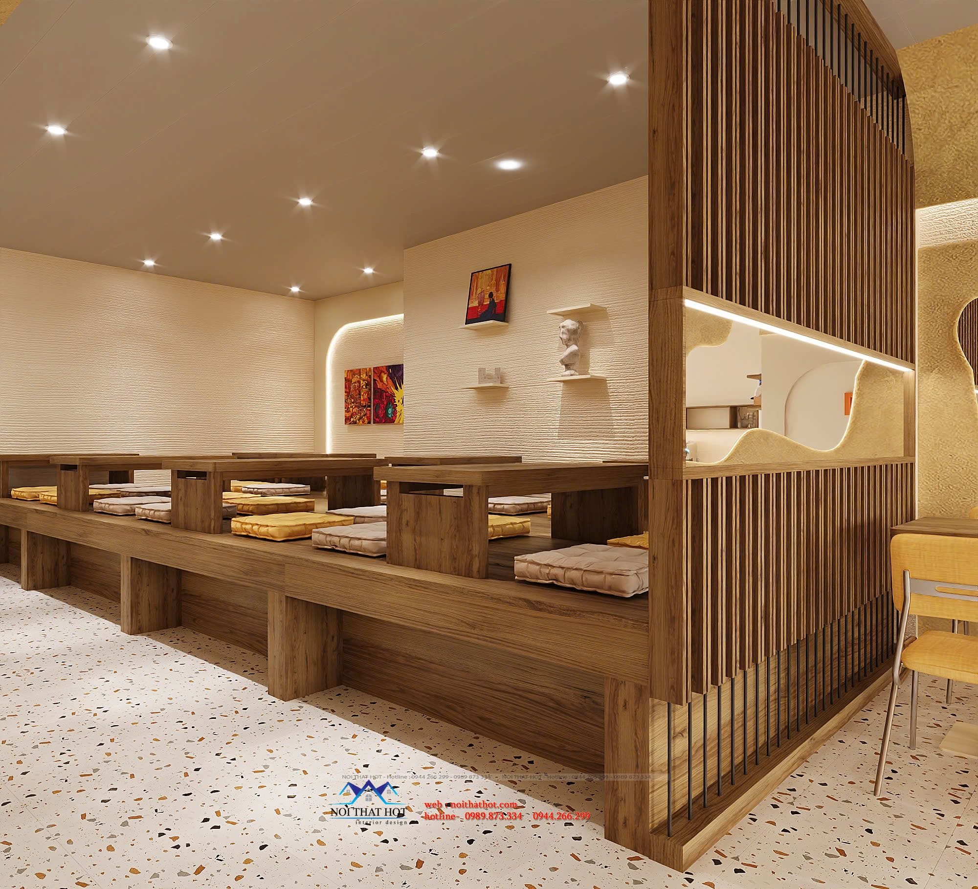khu vực ngồi bệt quán trà sữa