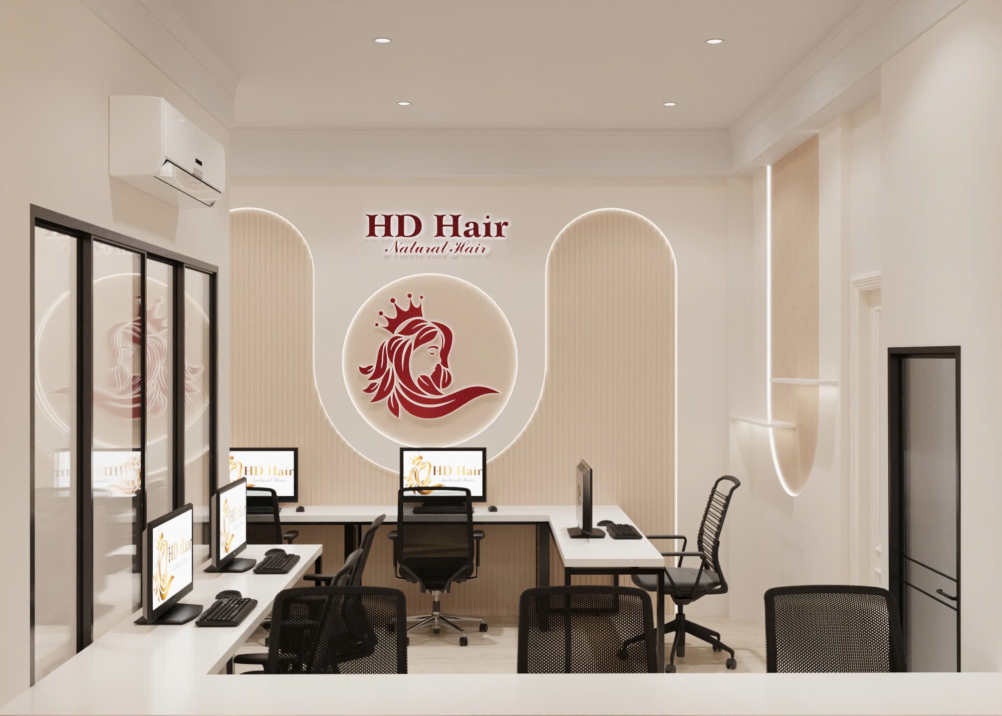 thiết kế phòng làm việc salon tóc giả