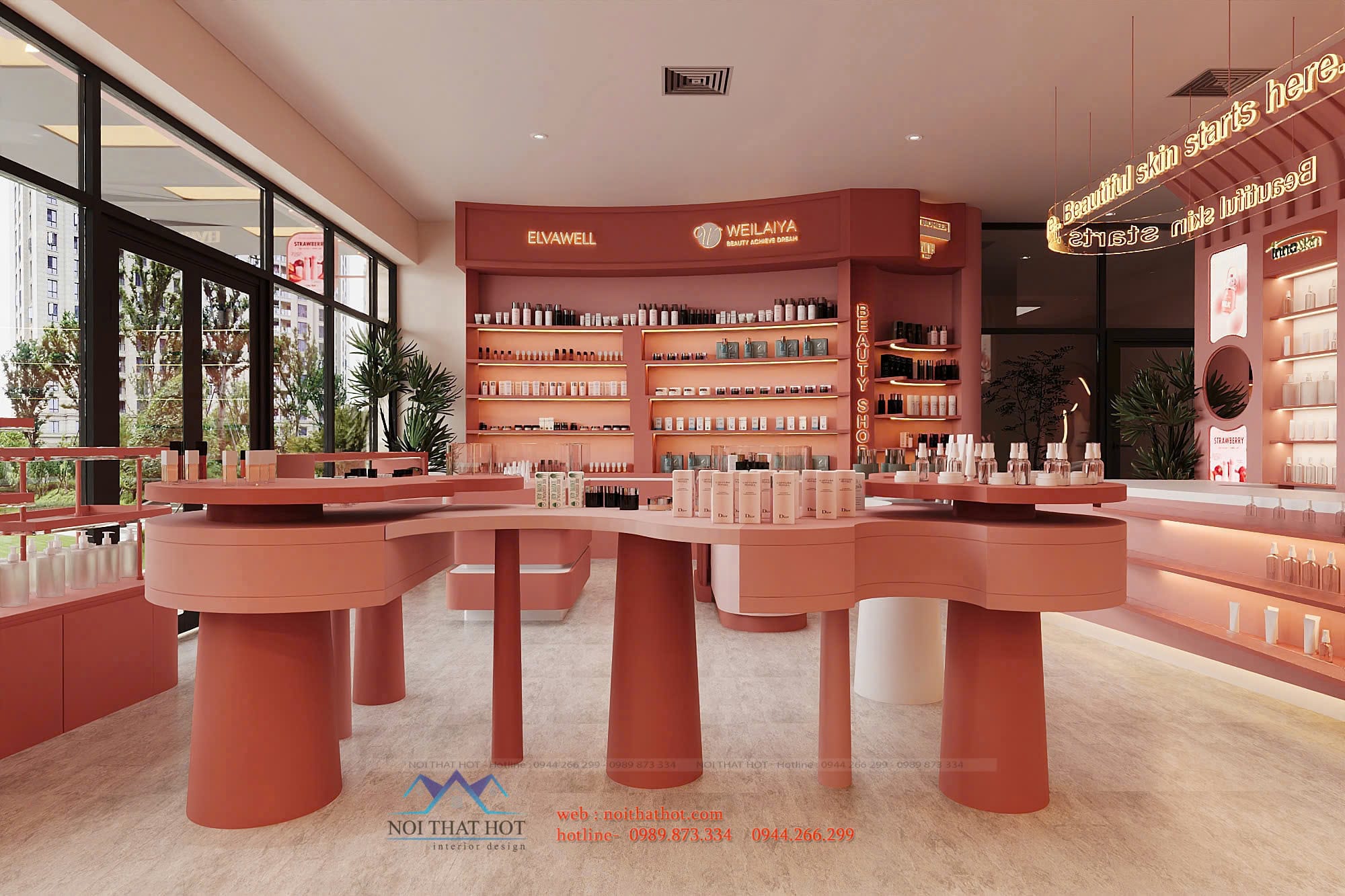 thiết kế shop mỹ phẩm độc đáo