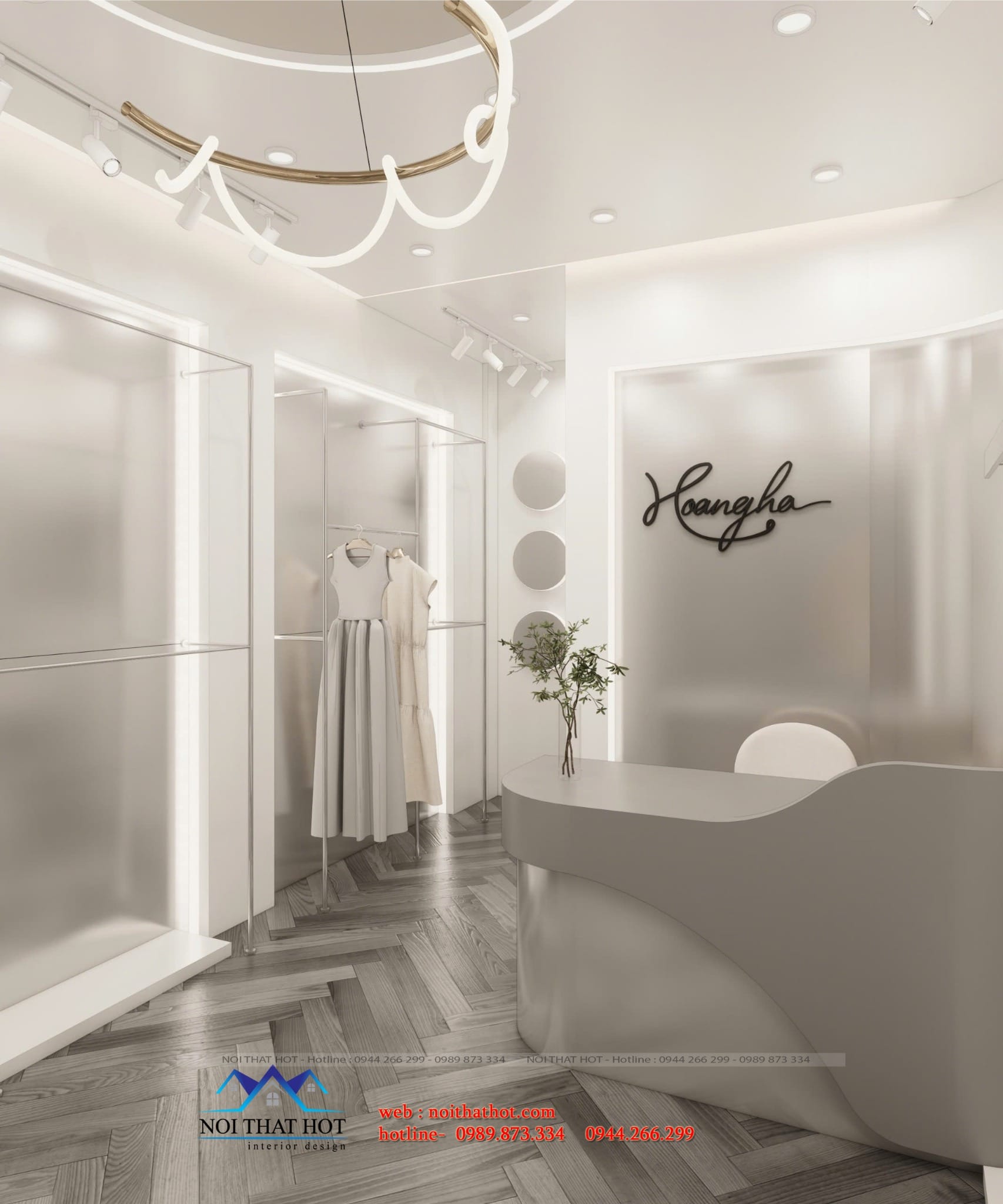 quầy thu ngân và vách logo