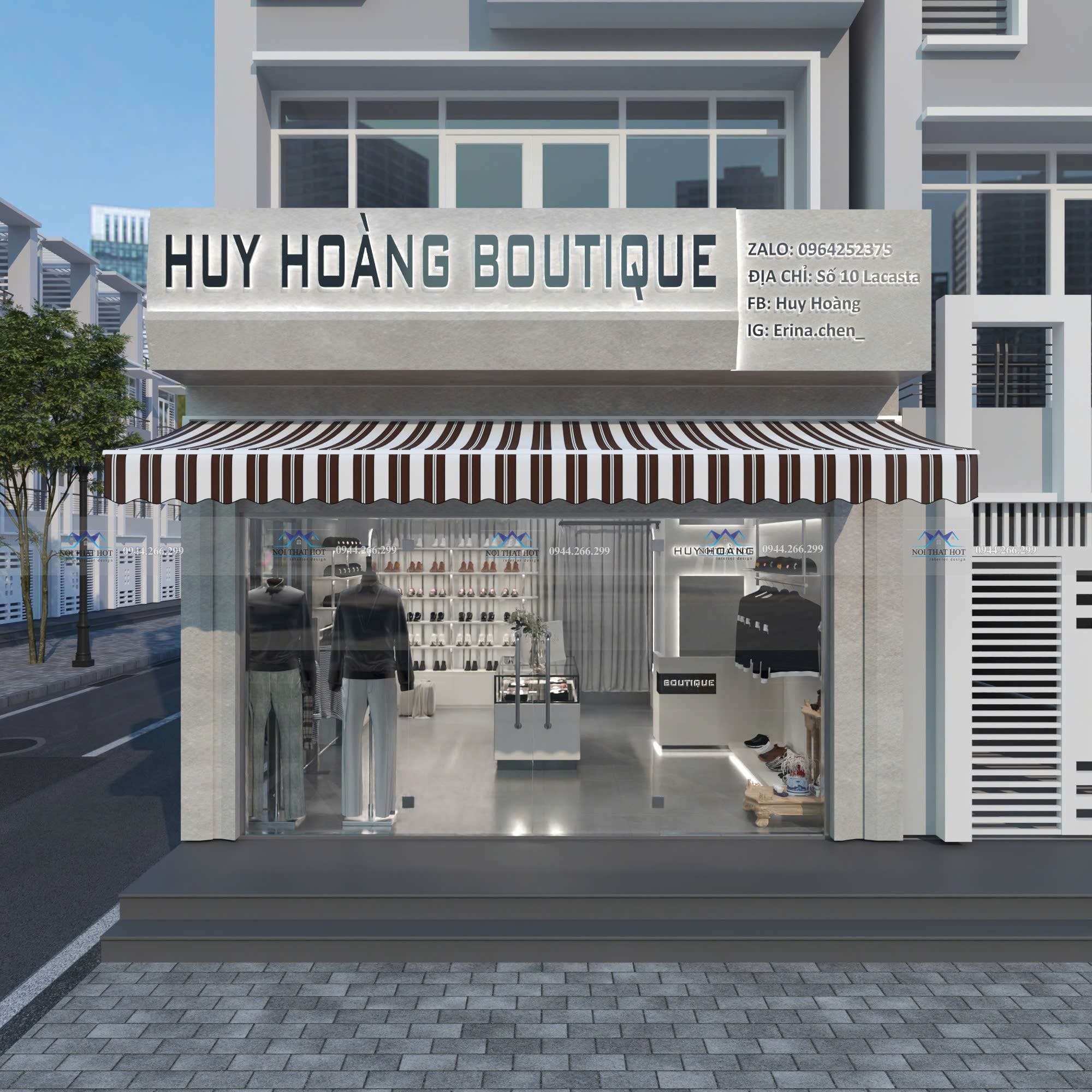 thiết kế mặt tiền shop thời trang nam