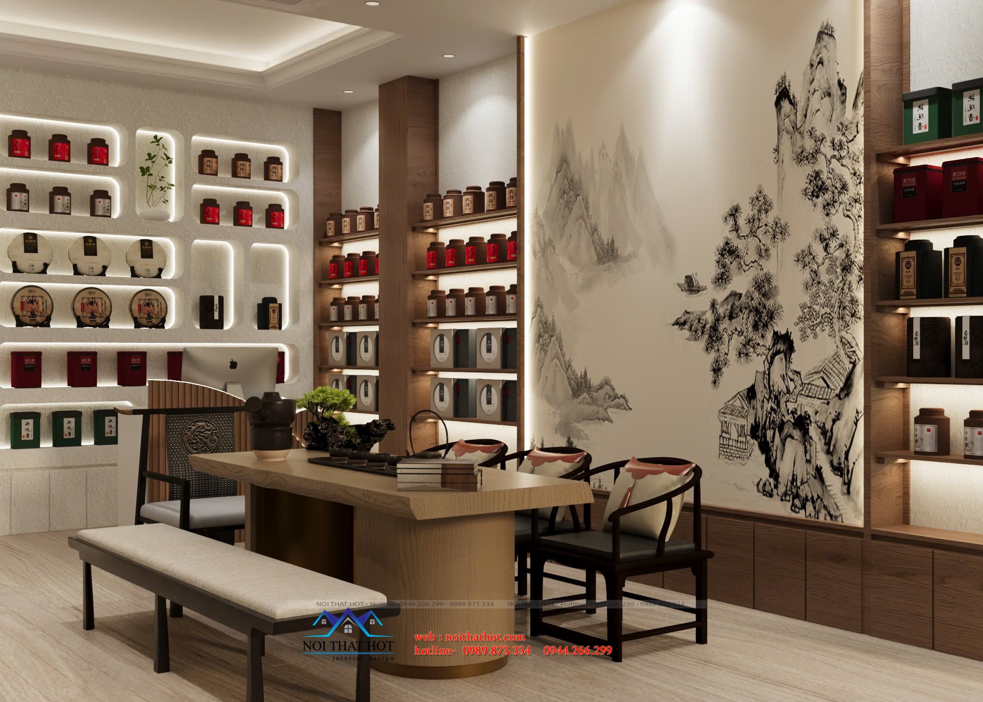 kệ trưng bày giả âm tường