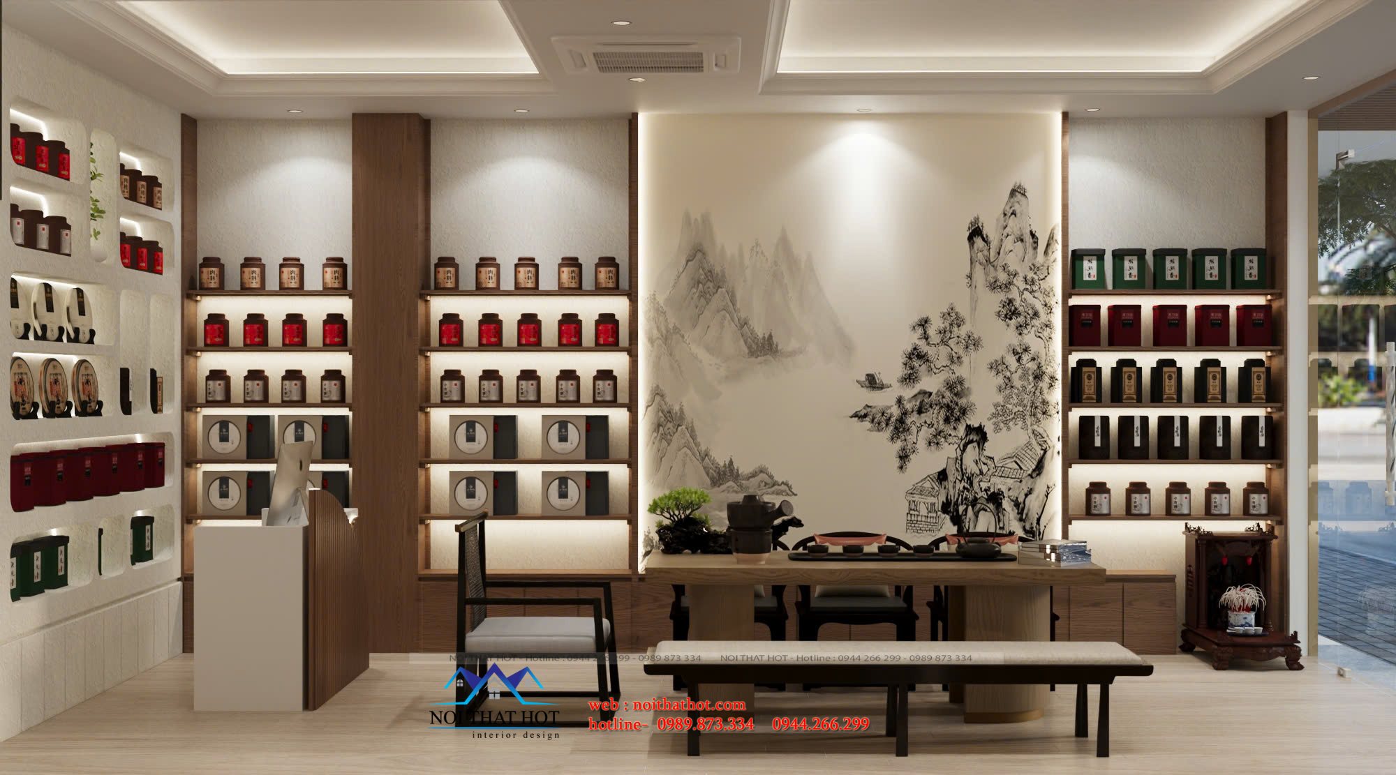 trang trí cửa hàng trà ô long