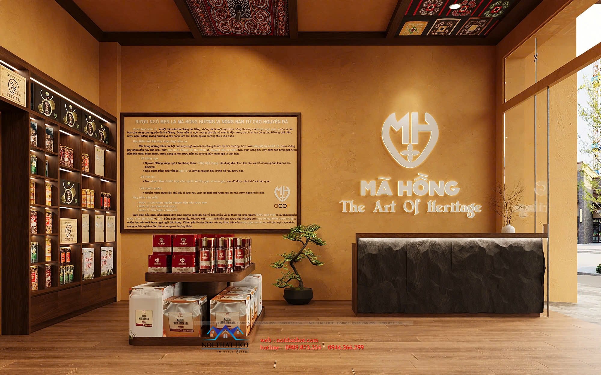 quầy thu ngân và vách logo