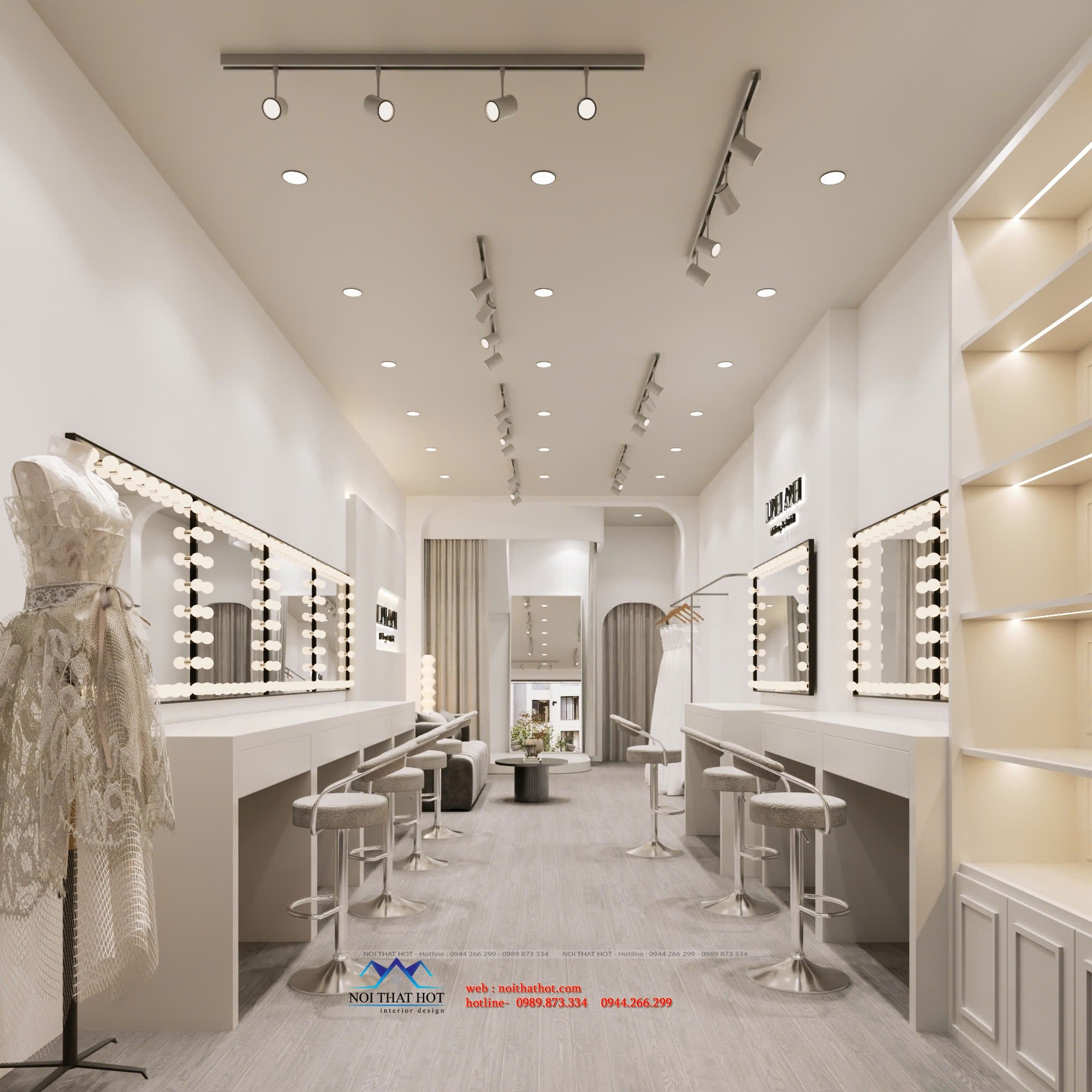 Thiết kế tiệm trang điểm màu trắng
