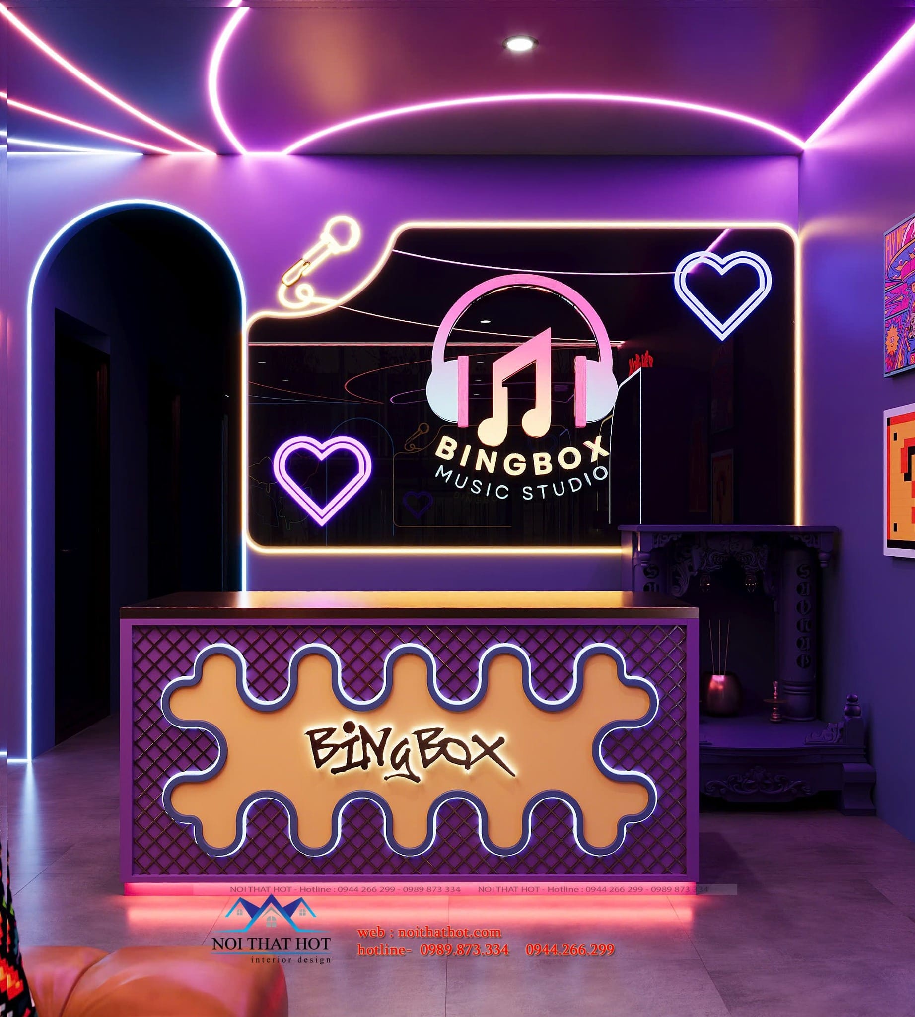 quầy thu ngân và vách logo đẹp