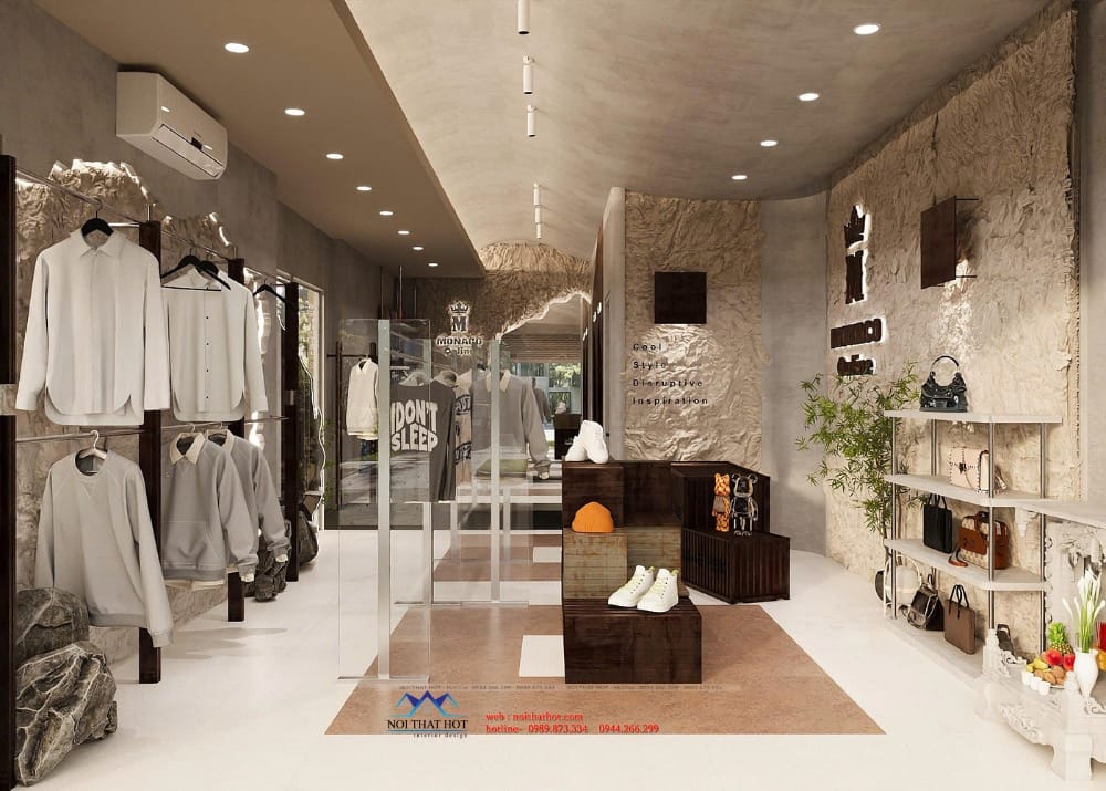 thiết kế shop thời trang nam phong cách hang động