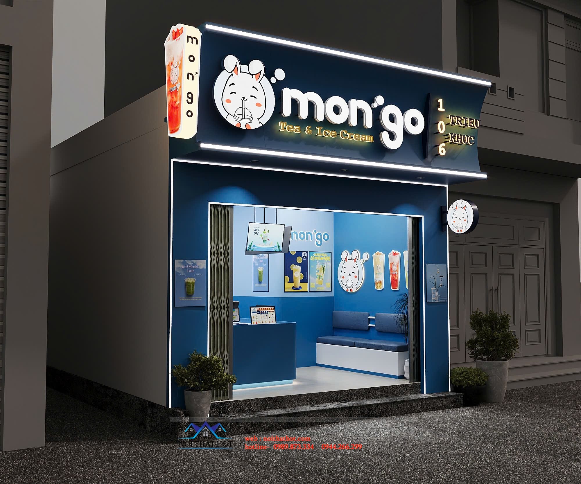 thiết kế mặt tiền quán trà sữa