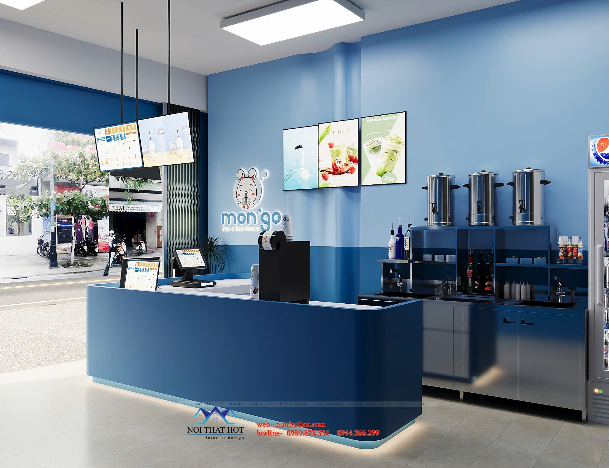 thiết kế nội thất tiệm trà và kem