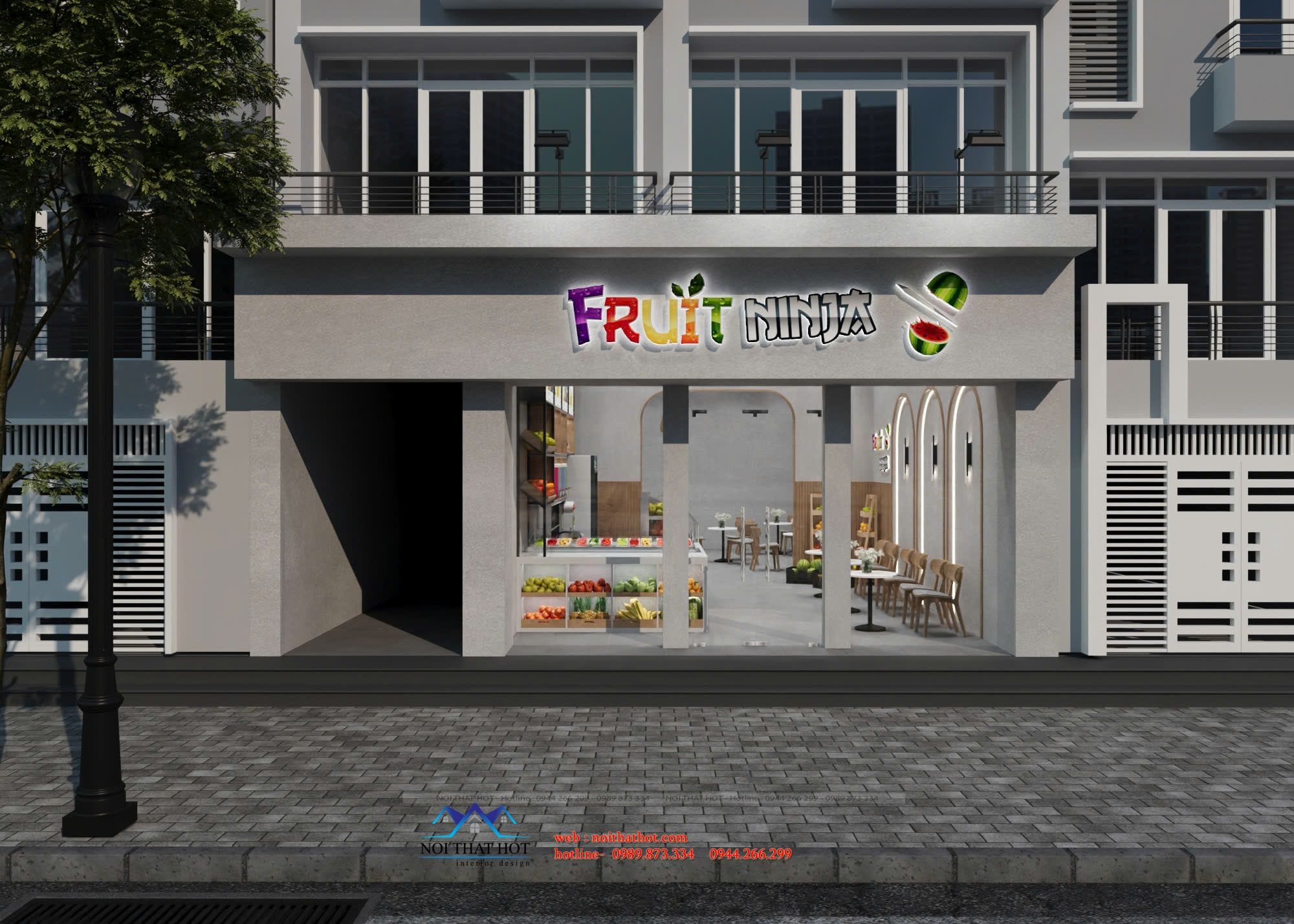 thiết kết mặt tiền tiệm nước ép trái cây