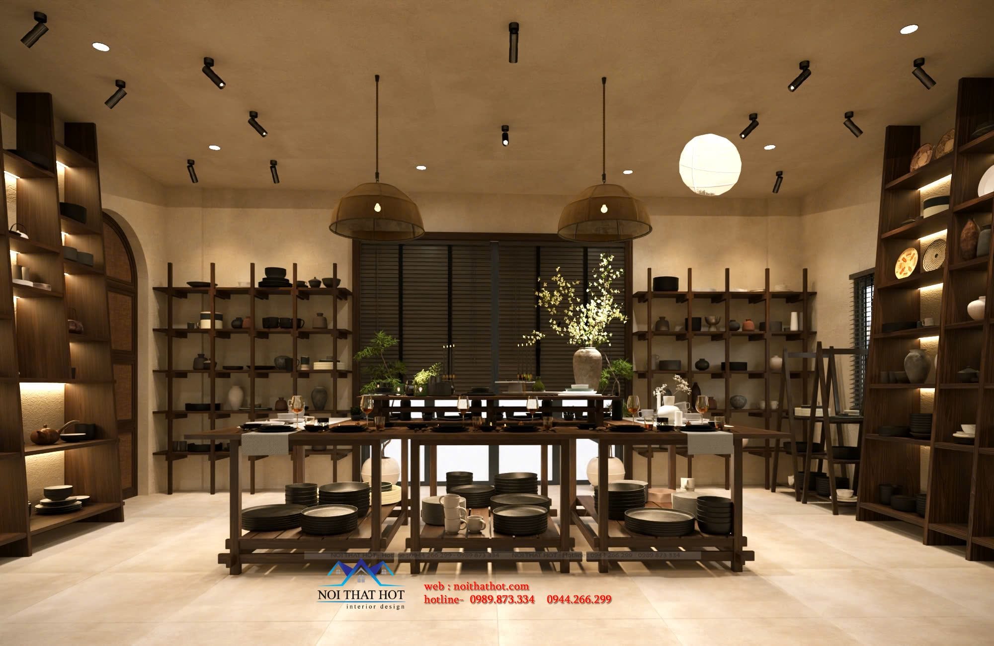 bài trí phòng trưng bày gốm sứ