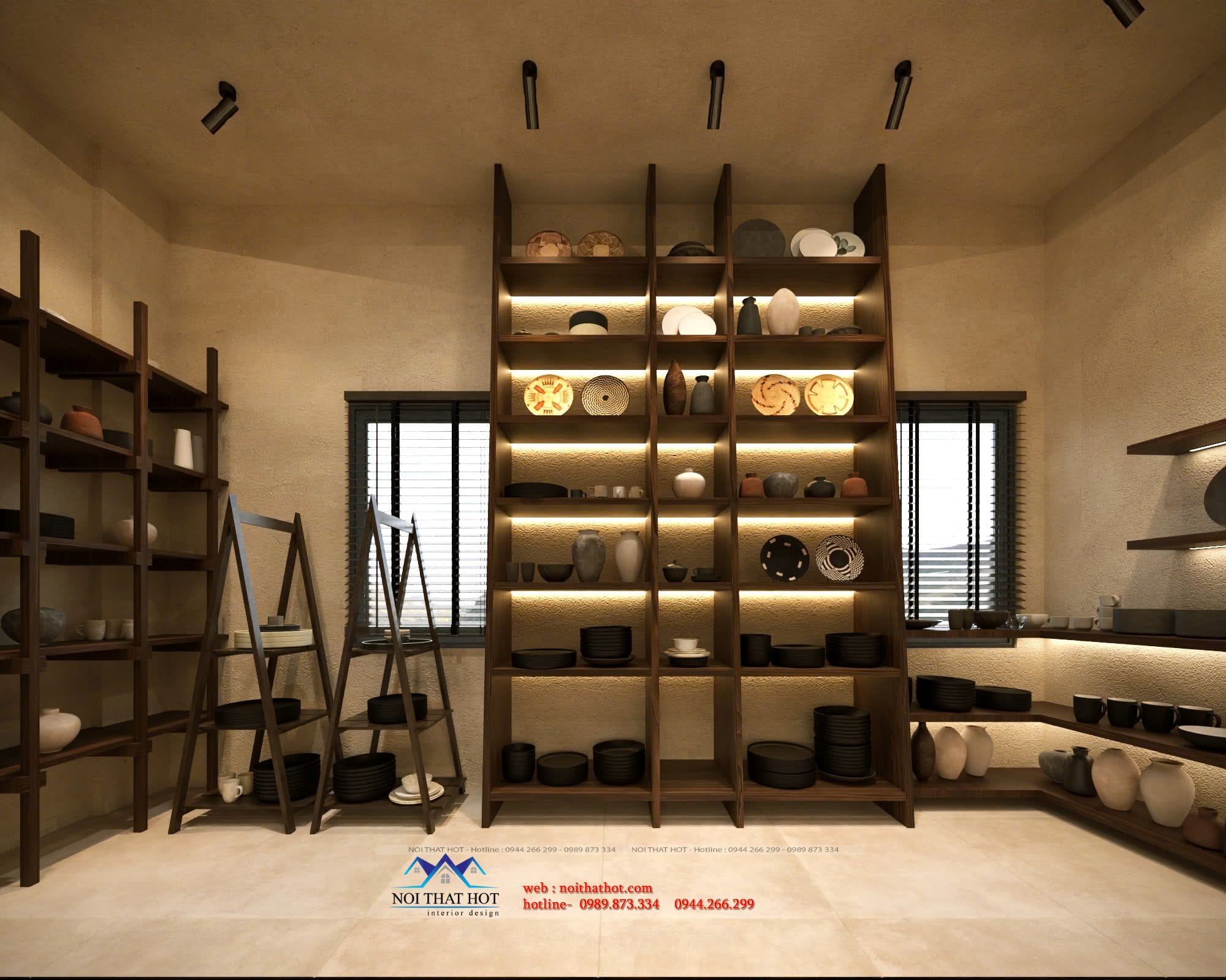 Kệ trưng bày gắn đèn hắt sáng