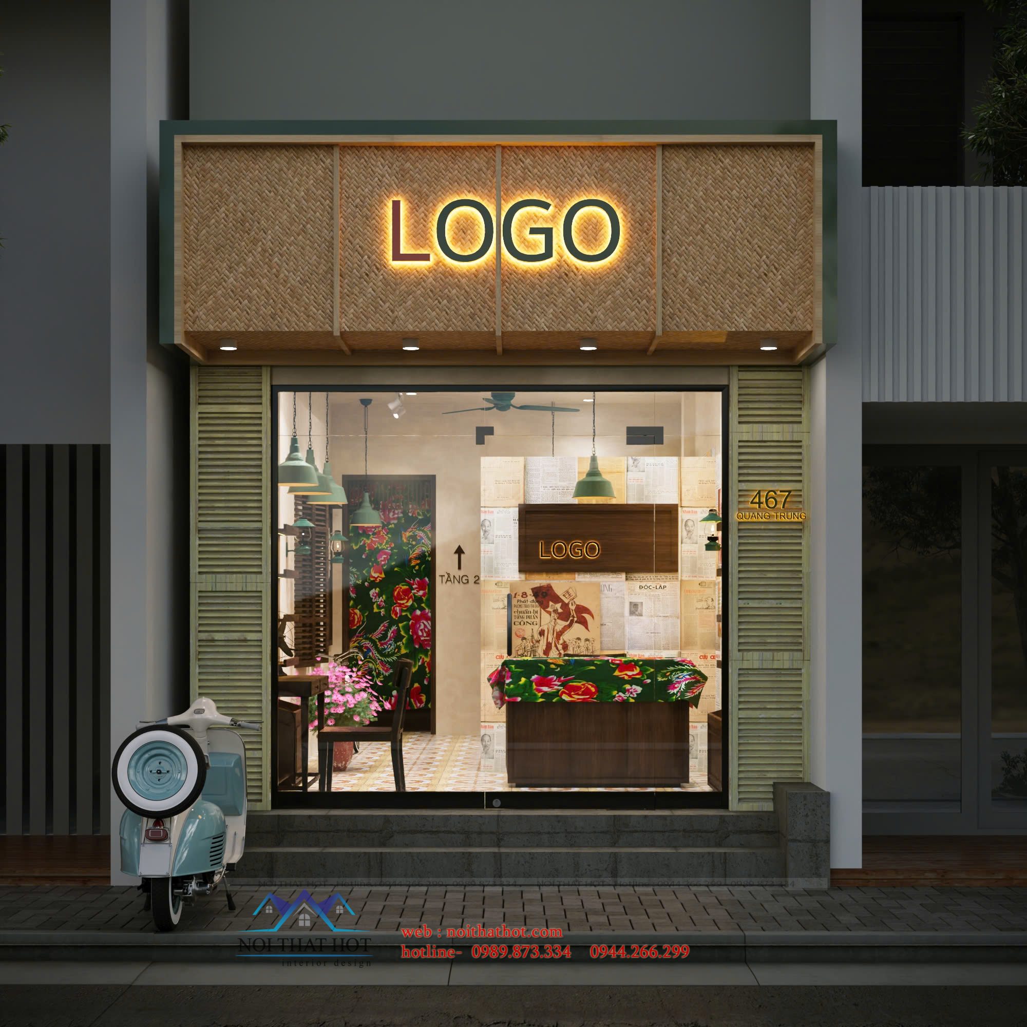 thiết kế mặt tiền shop phong cách vintage
