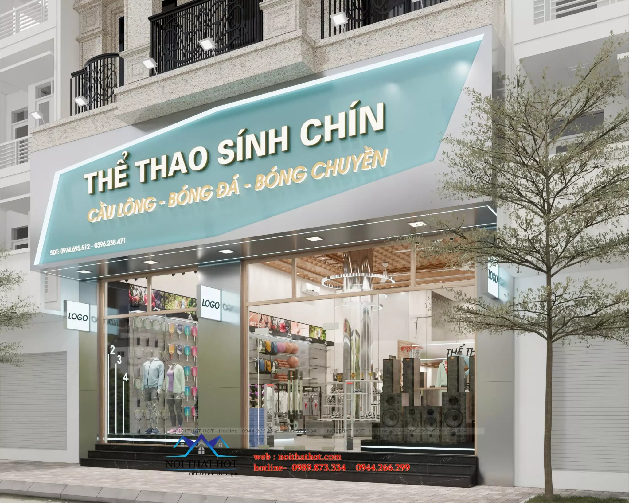 thiết kế mặt tiền cửa hàng thể thao