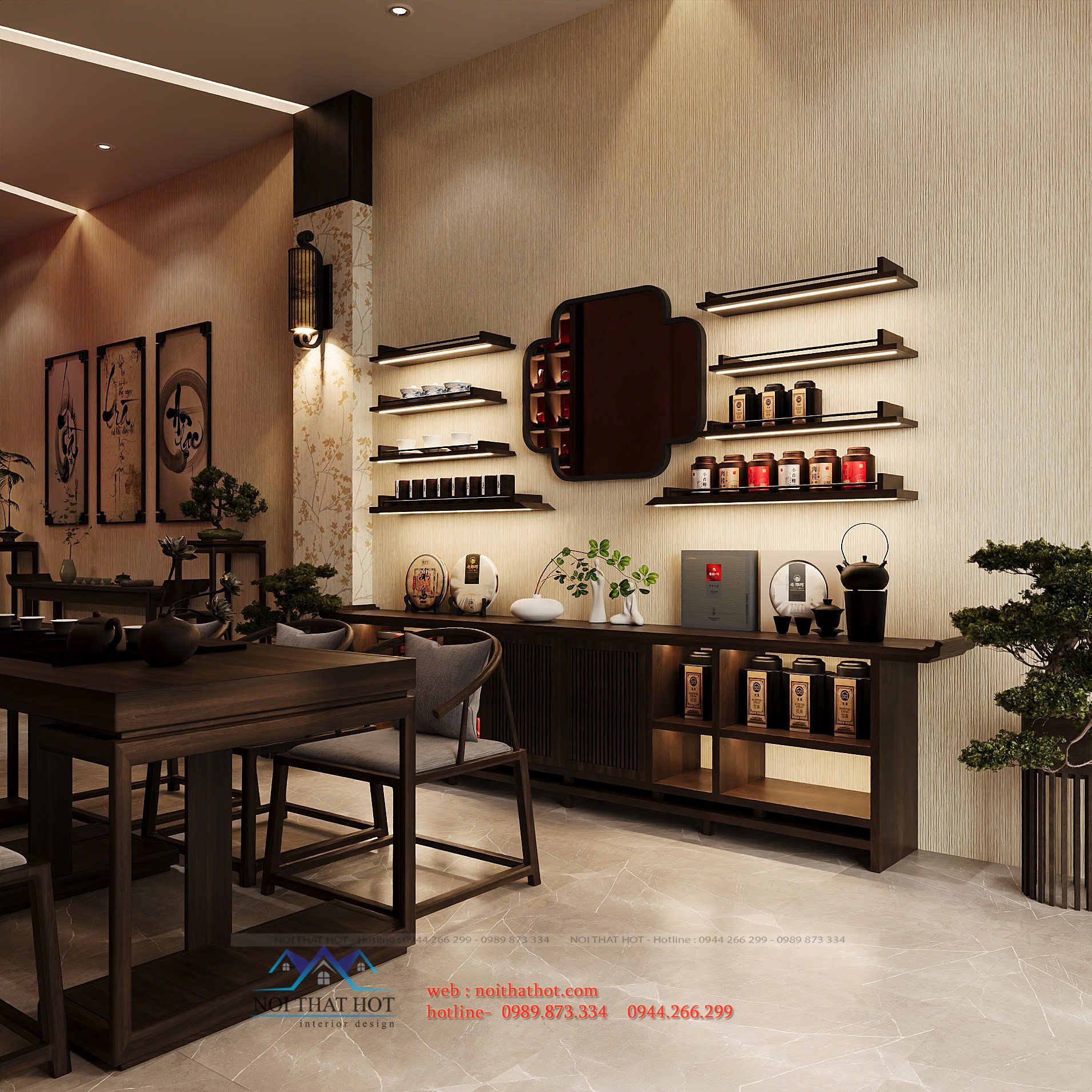 nội thất quán trà đạo