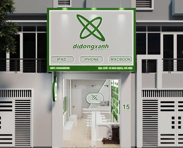 Thiết kế shop điện thoại di động xanh